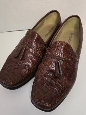 BRASS BOOT Genuine Caiman Alligator Cognac Leather Tassel Loafers - Men's 11.5